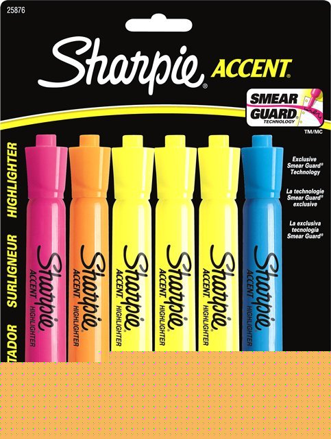 6 sharpie accent tank highlighters yellow orange pink