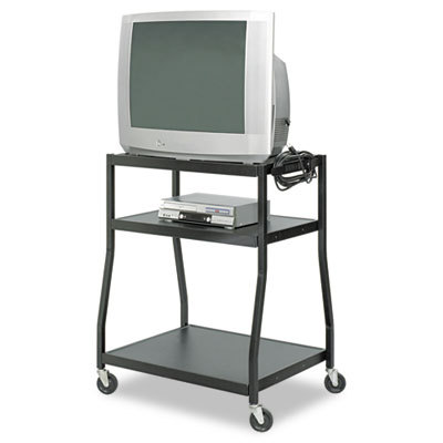Three shelf wide base av cart, 150LB capacity black