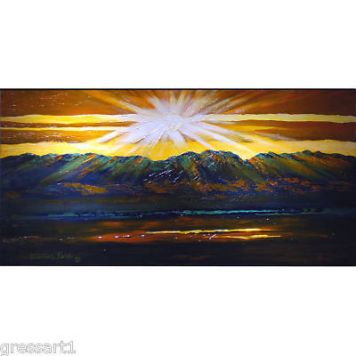  huge original modern acrylic gold leaf landscape art 
