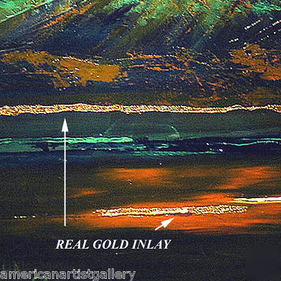  huge original modern acrylic gold leaf landscape art 