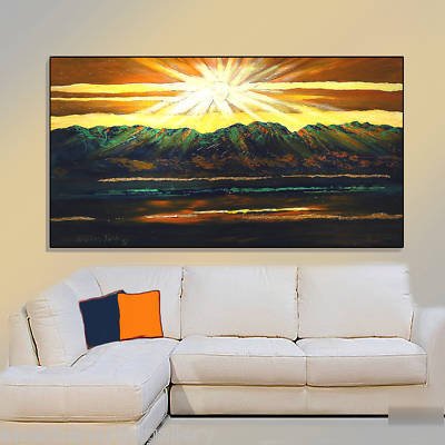  huge original modern acrylic gold leaf landscape art 