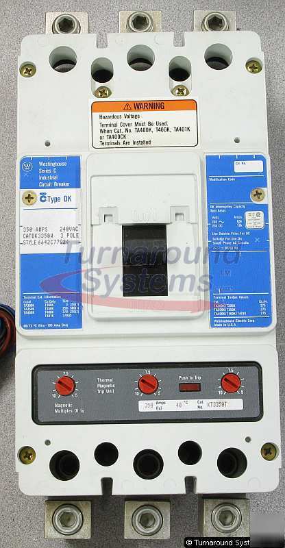 Cutler-hammer DK3350 circuit breaker, 350 amp, 65 kair