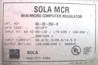 Sola mcr - power line conditiong 63-23-250-8 5 kva 