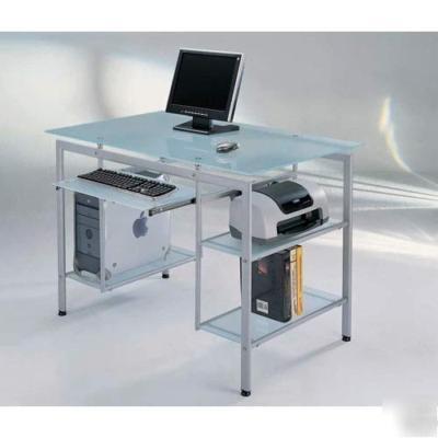 Glass computer desk office home student table silver 
