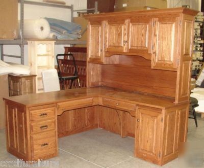 New executive l shaped computer desk credenza hutch 