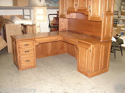 New executive l shaped computer desk credenza hutch 