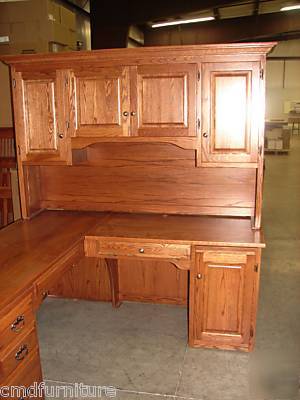 New executive l shaped computer desk credenza hutch 