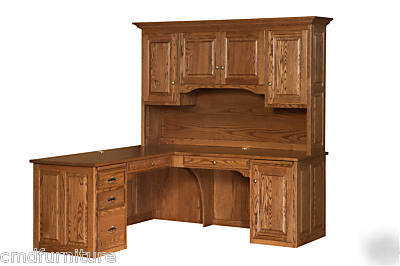 New executive l shaped computer desk credenza hutch 